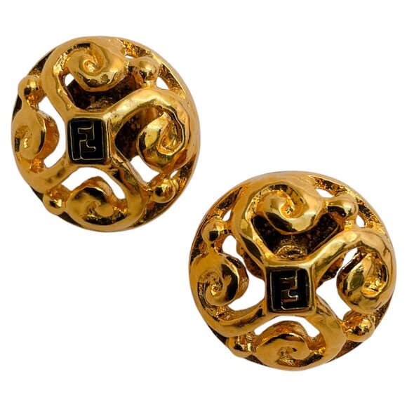 Fendi Vintage Gold Plated Round Filigree Earrings - Picture 1 of 4